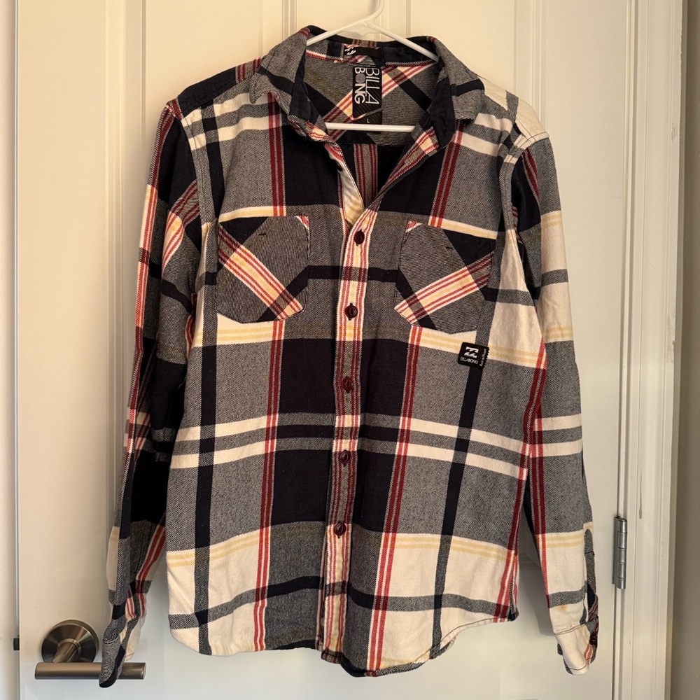 Billabong Men's Casual Plaid Shirt - Navy, Red, Cream. Used. Large. See picture